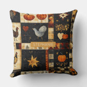 Primitive Folk Art Quilt Pattern | Rustic Autumn クッション (裏面)