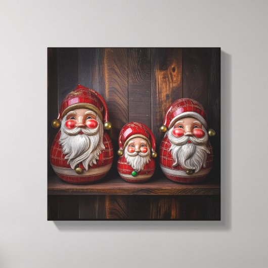 Primitive Folk Art Santa Claus Rustic Christmas Ca キャンバスプリント (正面)