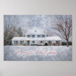 Primitive Winter Snow Country Rustic Open House ポスター<br><div class="desc">An original fine art photograph by Shelley Neff Design and Photography featuring a Greek Revival architectural style home decorated and illuminated for the Christmas holiday season with wintry snow scene. Looks perfect on any product but especially on holiday greeting cards with matching postage, tissue paper, wrapping paper, gift tags, paper...</div>