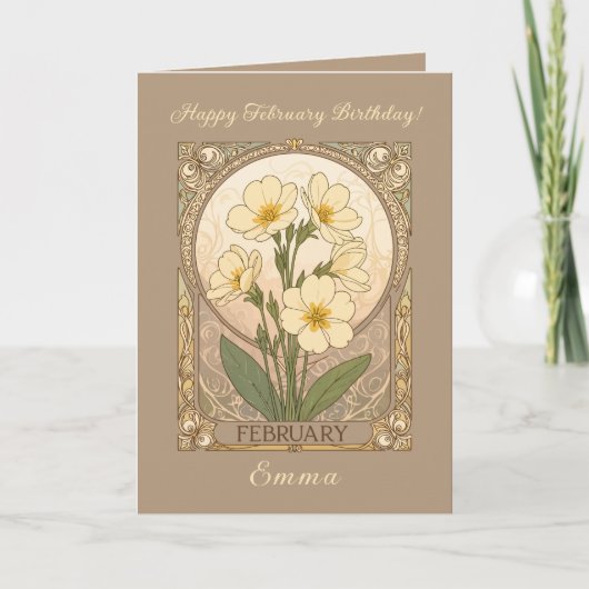 Primrose Birthday Flowers February Art Nouveau Sty カード (正面)