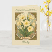 Primrose February Birthday Flowers Art Nouveau Sty カード (黄色い花)
