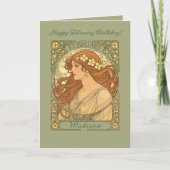 Primrose Flowers Art Nouveau Style February Birthd カード (正面)