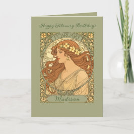 Primrose Flowers Art Nouveau Style February Birthd カード
