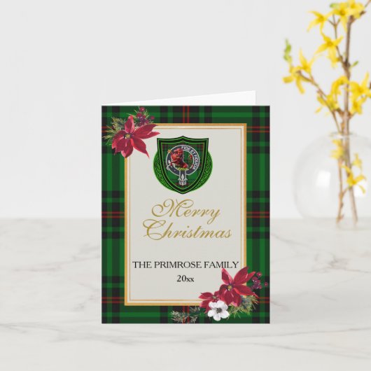 Primrose Scottish Clan Tartan & Crest カード (黄色い花)