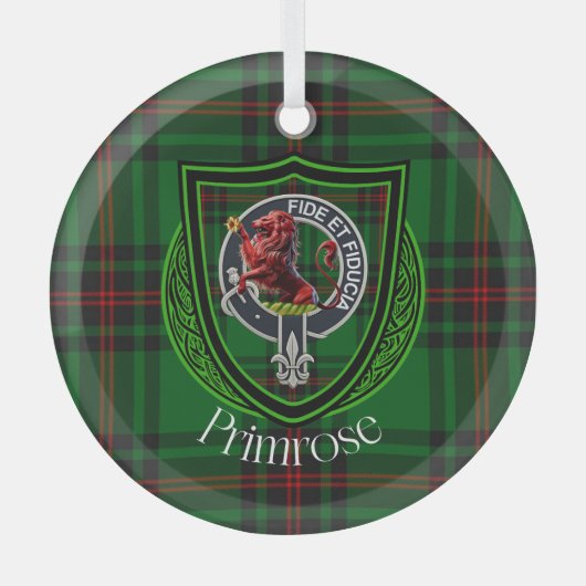Primrose Scottish Clan Tartan & Crest ガラスオーナメント (正面)