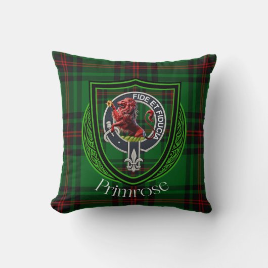 Primrose Scottish Clan Tartan & Crest クッション (正面)