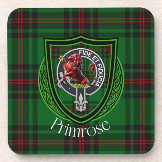 Primrose Scottish Clan Tartan & Crest コースター (正面)