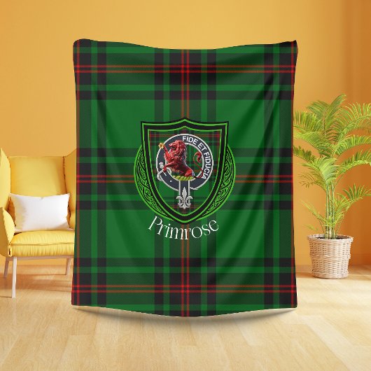 Primrose Scottish Clan Tartan Crest フリースブランケット