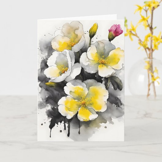 Primrose - Watercolor flowers カード (黄色い花)