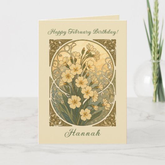 Primroses February Birthday Flowers Art Nouveau St カード (正面)