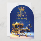 Prince Baby Shower Blue Gold Carriage 招待状 (正面)