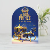 Prince Baby Shower Blue Gold Carriage 招待状 (スタンド正面)
