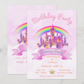 Princess 1st Birthday Invitation Editable Pink 招待状 (正面/裏面)