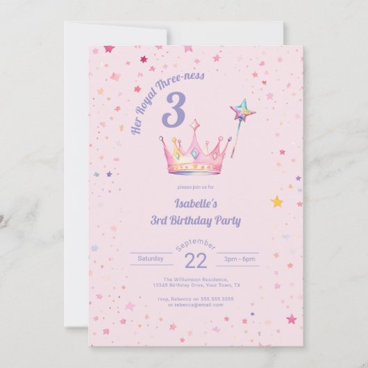 Princess 3rd Birthday Her Royal Threeness Photo 招待状 (正面)
