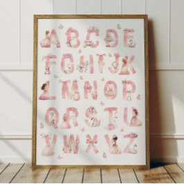 Princess Alphabet ABC Poster Kids Room Decor ポスター