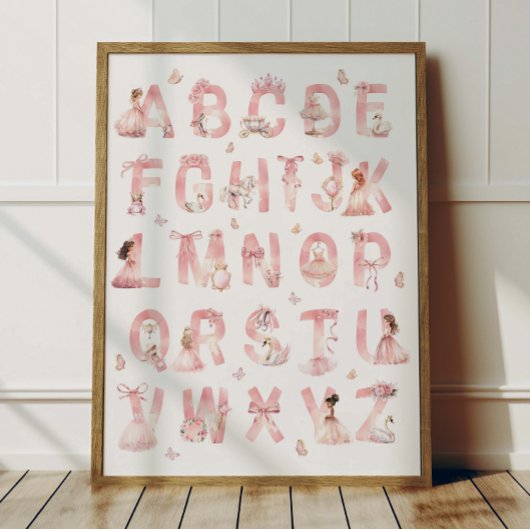Princess Alphabet ABC Poster Kids Room Decor ポスター