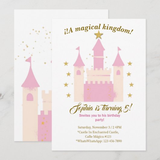 Princess and Castle Birthday Invitation | "Childre 招待状 (正面/裏面)