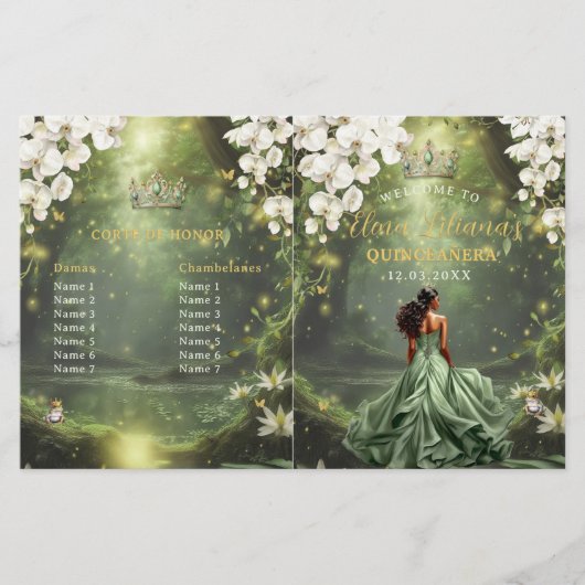 Princess and Frog Sage Green Quinceanera Program (正面)
