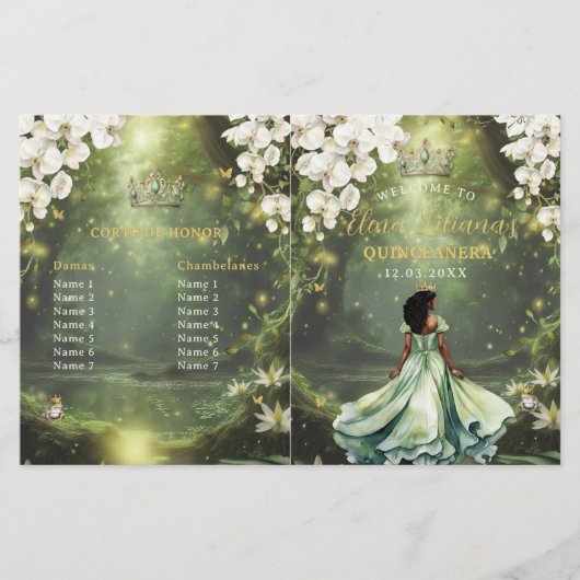 Princess and Frog Sage Green Quinceanera Program (正面)