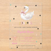 Princess Baby Swan, Stars Baby Shower アクリル招待状 (正面)