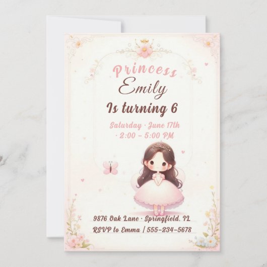 Princess Ballerina Birthday Invitation 招待状 (正面)