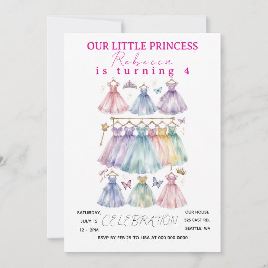 Princess Birthday Dress Up Party  招待状 (正面)