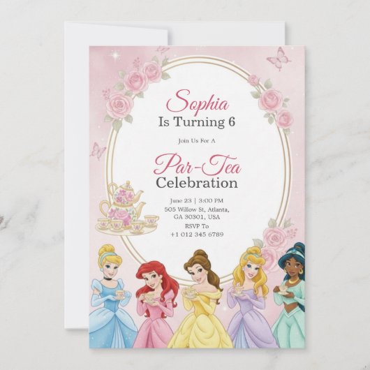 Princess birthday invitation in pastel themed  招待状 (正面)