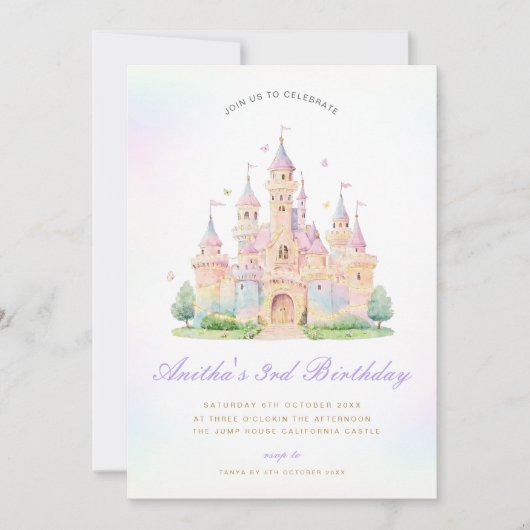 Princess Birthday Invitation, Magic Castle Party I 招待状 (正面)
