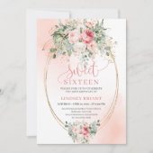 Princess Blush Rose Gold Sweet 16 Birthday Invite 招待状 (正面)
