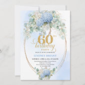 Princess Bohemian Pastel Blue Floral 60th Birthday 招待状 (正面)