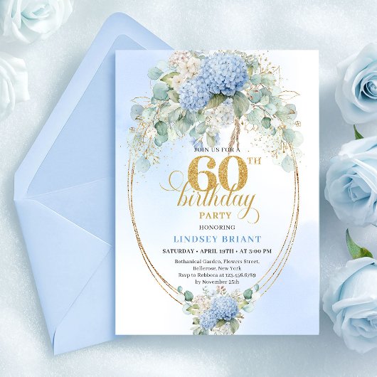 Princess Bohemian Pastel Blue Floral 60th Birthday 招待状