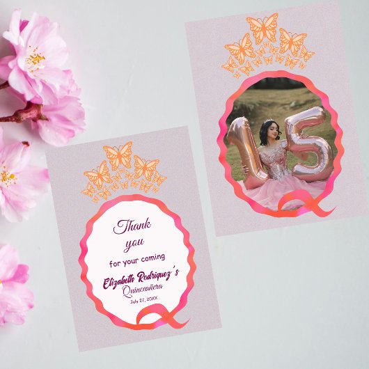 Princess Butterfly Tiara Crown Squiggle Invitation サンキューカード