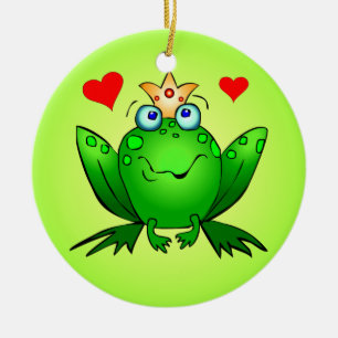 Princess Cartoon Frogs Heartsカエルの王子の緑 セラミックオーナメント