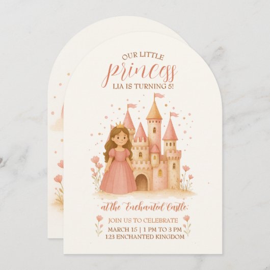 Princess Castle Birthday Invitation  招待状 (正面/裏面)
