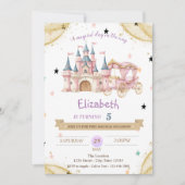 Princess Castle Carriage Stars Birthday  招待状 (正面)