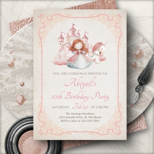 Princess Castle Cute Girls Birthday Invitation 招待状