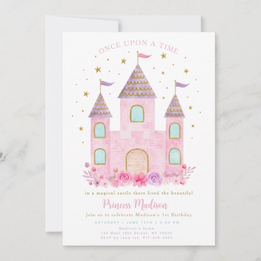 Princess Castle Once Upon A Time First Birthday 招待状 (正面)