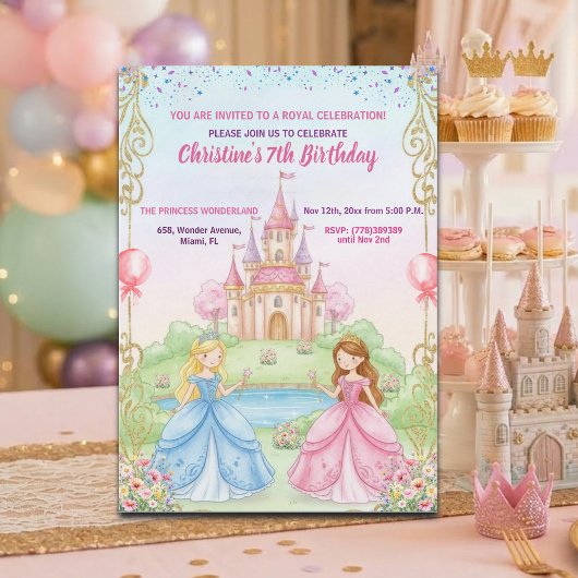 Princess Castle Royal 7th Birthday Party 招待状