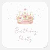 Princess Crown Birthday Party スクエアシール (正面)