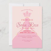  Princess Crown Blush Pink Girly Photo Birthday 招待状 (正面)