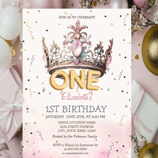 Princess Crown Fairytale 1st Birthday  招待状