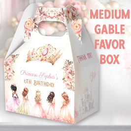 Princess Crown Pink Gold Floral Birthday Medium フェイバーボックス