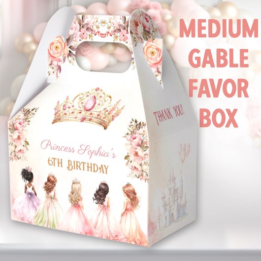 Princess Crown Pink Gold Floral Birthday Medium フェイバーボックス