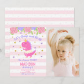 Princess Dinosaur Birthday Photo Invitation 招待状 (正面/裏面)