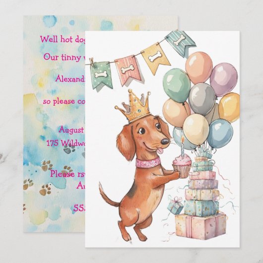 Princess Doxie Digital Download Party Invitation 招待状 (正面/裏面)