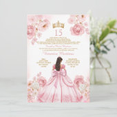 Princess Dress Gold Crown Floral XV Birthday 招待状 (スタンド正面)