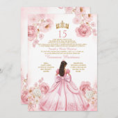 Princess Dress Gold Crown Floral XV Birthday 招待状 (正面/裏面)