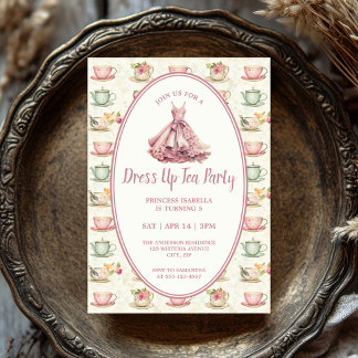 Princess Dress Up Tea Party Pink Floral 招待状