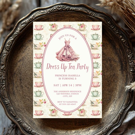 Princess Dress Up Tea Party Pink Floral 招待状