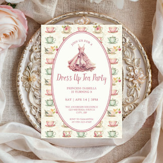 Princess Dress Up Tea Party Pink Floral 招待状